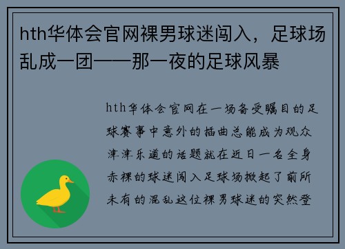 hth华体会官网裸男球迷闯入，足球场乱成一团——那一夜的足球风暴